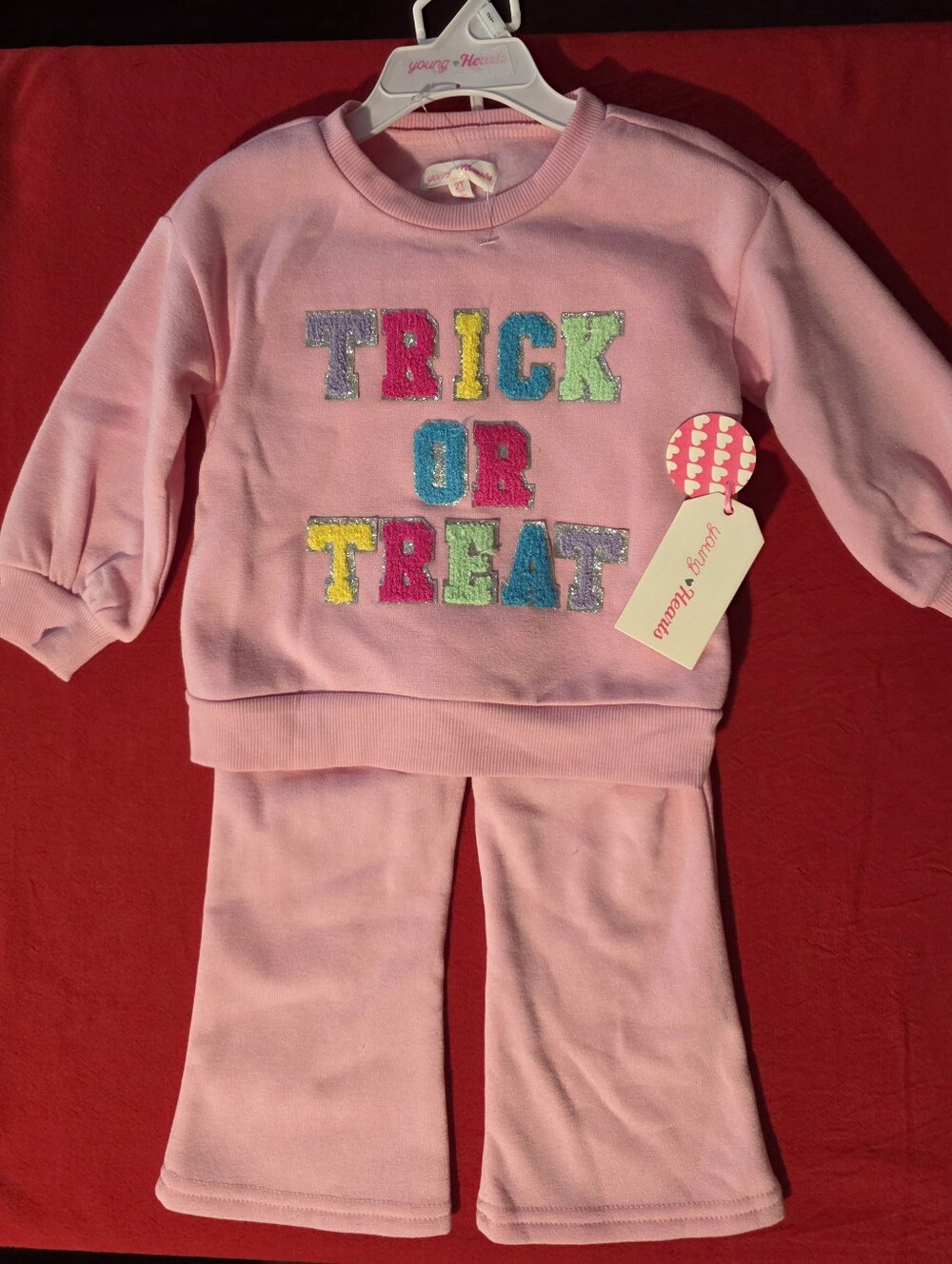 Young Hearts Pink 'Trick or Treat' Kids Matching Outfit